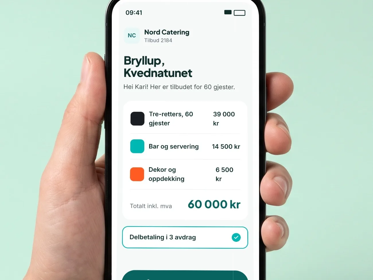 Cateringtilbud godkjent på mobilen – oppgjør sikret samme dag