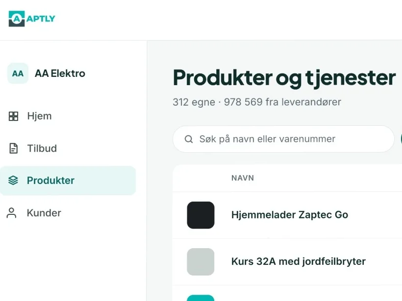 Menyer og pakker i Aptly