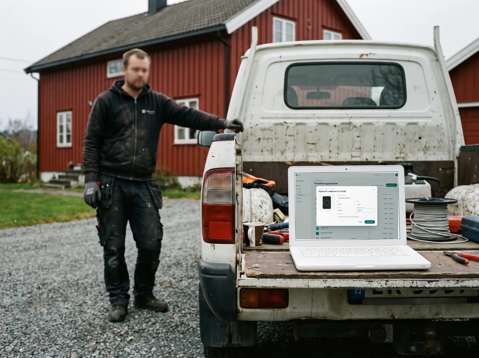 Elektriker ved servicebilen