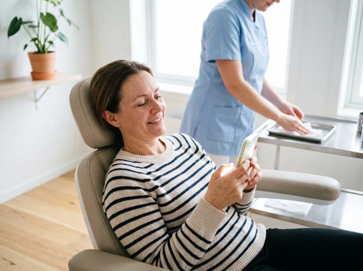 Kunde som godkjenner behandlingsplanen på mobilen